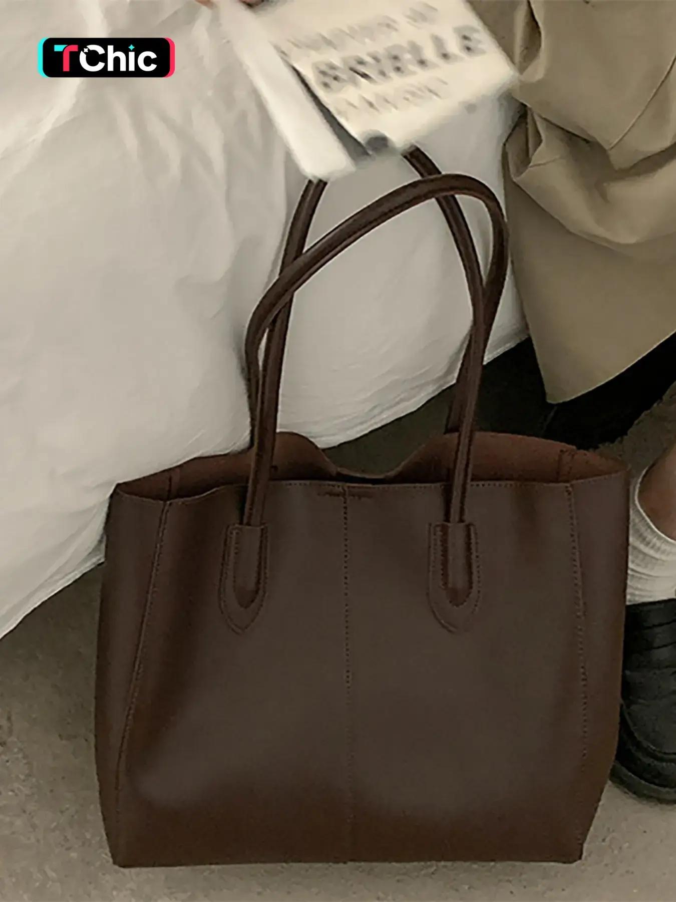 Women's Fashionable Solid Color Soft PU Leather Tote Bag, Large Capacity Shoulder Tote Bag For Daily, School & Commuting Used, Leather Tote Purses, Soft Commuter Tote, Everyday Tote Bag, Casual Tote Bag, Fashionable Bags