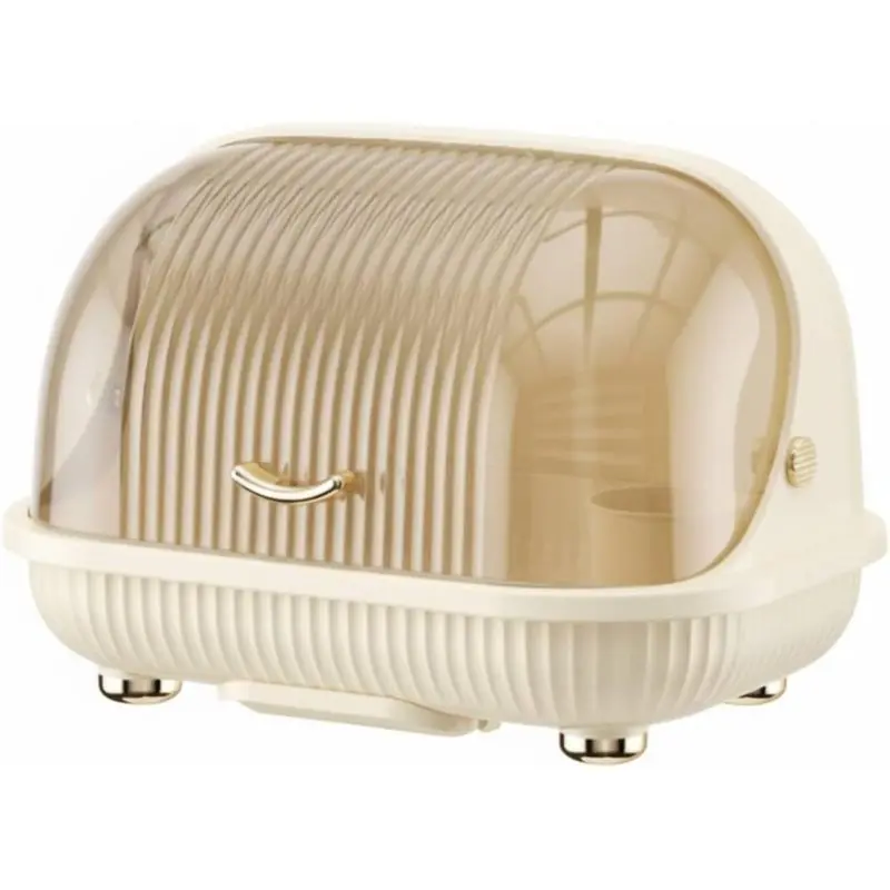 Dish Drainer with Lid Removable Drainboard Covered Dish Drainage Rack Fast Draining Covered Tableware Drainer Cream Xl
