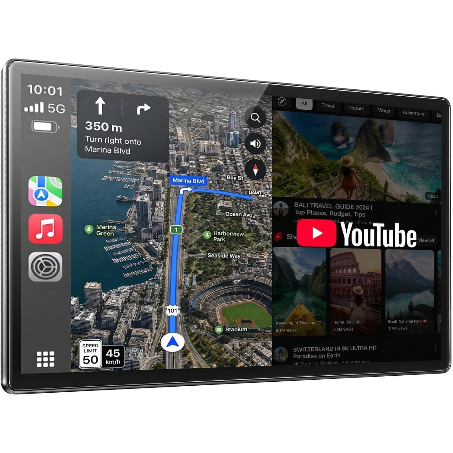 11in Wireless CarPlay & Android Auto Screen, HD Display with Wireless Sync, YouTube Support, Backup Camera Compatibility, Built-in Entertainment Apps, Navigation, Voice Assistant, OTA Update