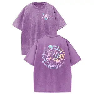 Casual Comfortable Sports Daily Wear Tee Women's Oversize Acid Wash Vintage Skeleton Pattern Short Sleeve Wayii Fashion Streetwear Sarcastic Quote gift for her summer top breathable skeleton clothing trendy outfit