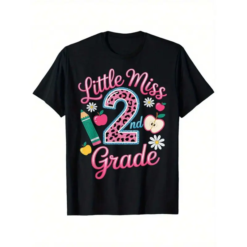 Little Miss 2nd Grade Grader Girls 1st Day Back To School T-Shirt For Boys Soft Fabric, Breathable, Comfortable Short Sleeve Tees Perfect For Boys Shirts Boy Girl Gift