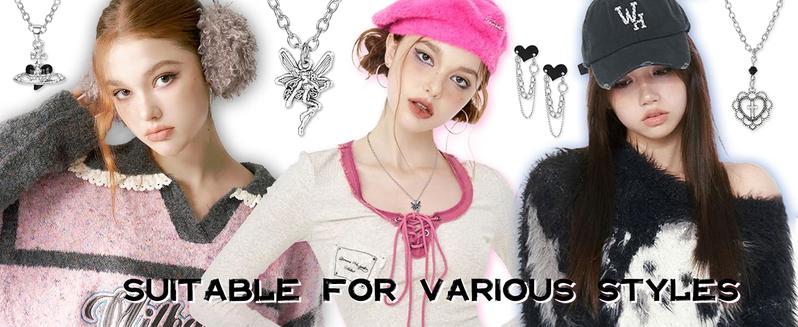 Unique 19 Pcs Grunge Gothic Jewelry Gothic Necklace Dangle Heart Gothic Earrings Vintage Goth Ring Y2k Jewelry Saturn Pendant Necklace Stackable Knuckle Ring Emo Alt Jewelry For Women Men