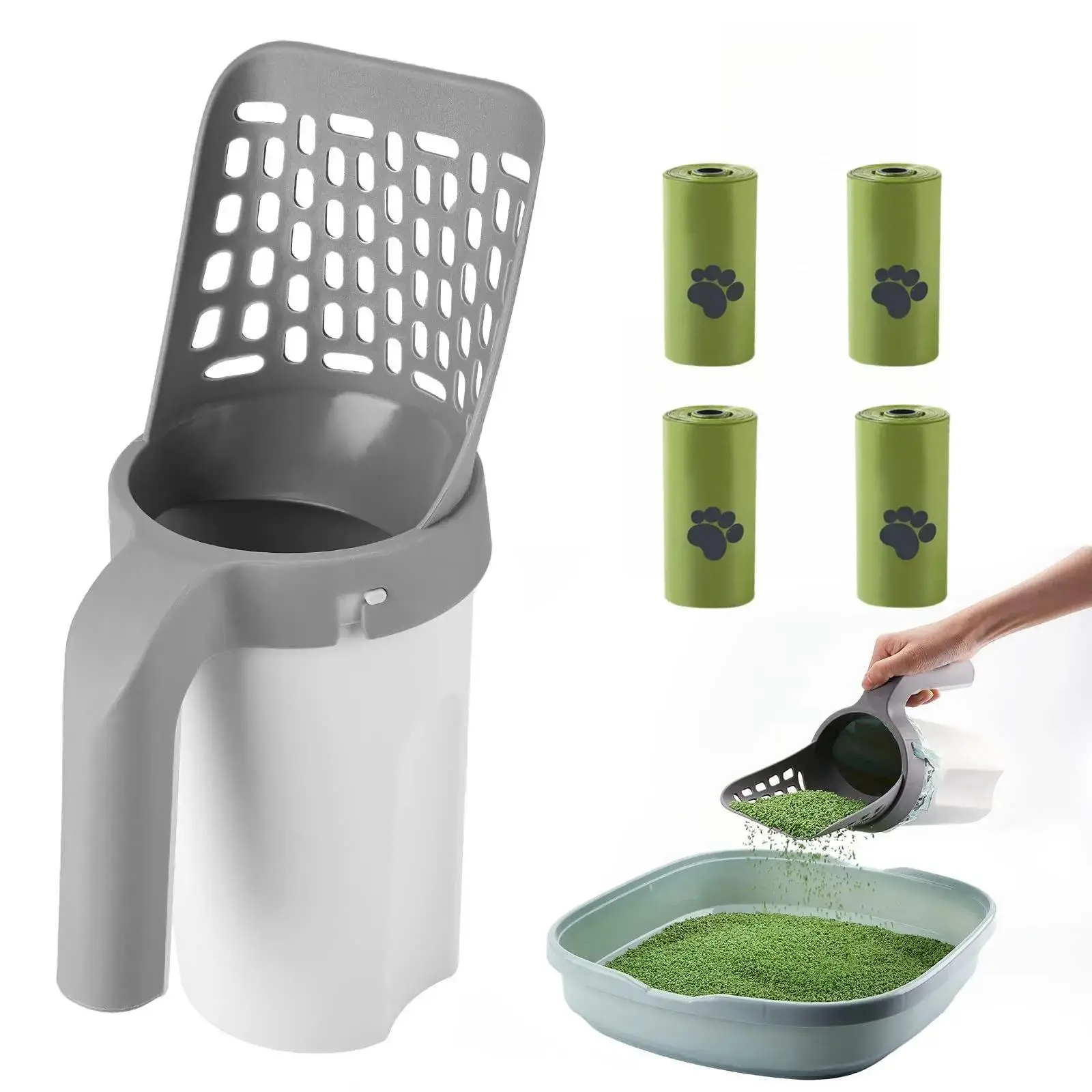 2-in-1 Universal Standing Cat Litter Scooper with Holder Bin - Deep Shovel, Fast Sifting Kitty Litter Cleaner, Anti-Urine Leakage Refill  odor free box filter design cleaning control pet toilet litterbox litter box scoop kittensupplies anti-splash garbage