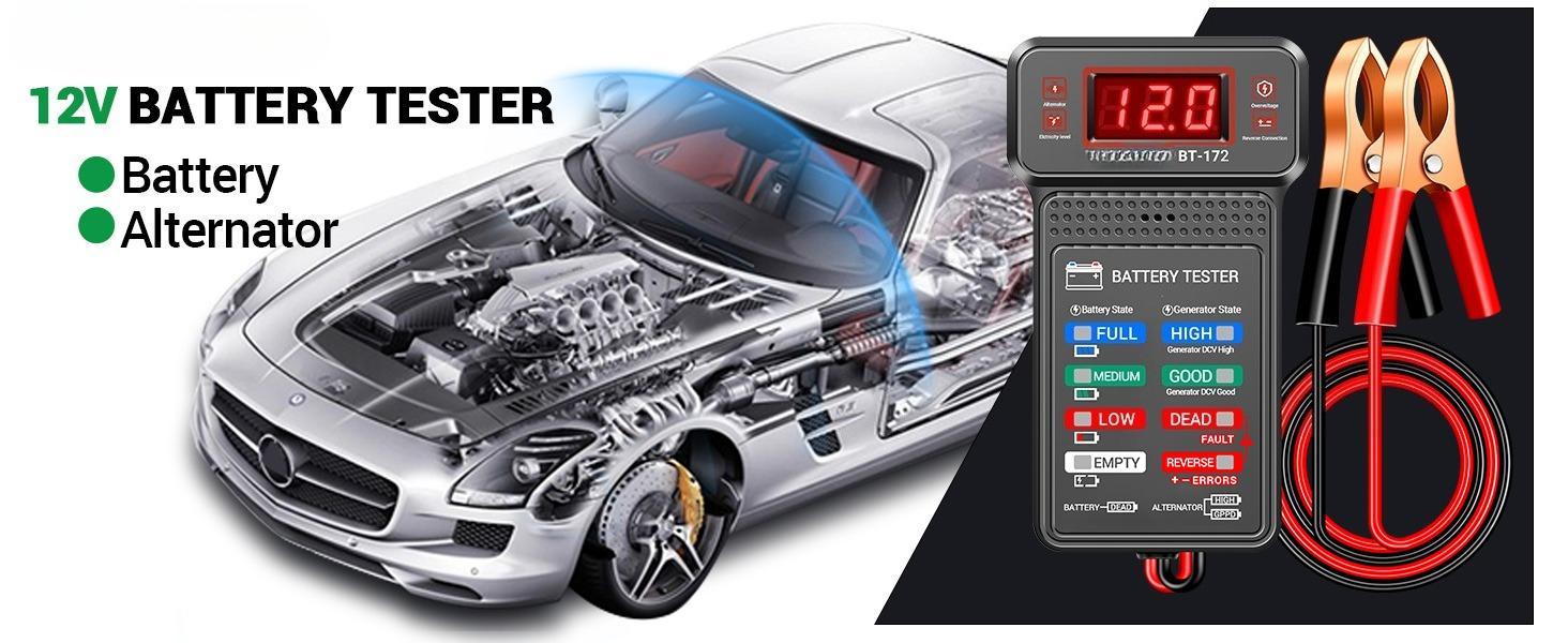 Car Battery Tester,12V Digital Automotive Batteries Tester,Alternator Charging Analyzer,Voltmeter with LCD Display and LED Indication, Voltage Indicator for Car Truck Motorcycle Electrical Tools