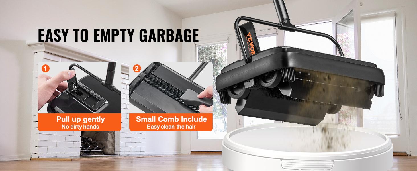 Carpet Sweeper, 7.87 in Sweeping Paths, Floor Sweeper Manual Non Electric, 300 ml Dustbin Capacity with Comb for Home Office Rugs Hardwood Surfaces Wood Floors Laminate, Cleans Dust Pet Hair