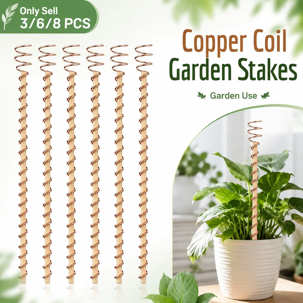 3/6/8 PCS Electroculture Plant Stakes, Copper Coil Wire Antennas Garden Stakes, Electroculture Copper Gardening Antenna Kit, Copper Coil Plant Stakes for Garden, Garden Stakes for Plants Fruits Vegetables, Plant Supports Stakes, Plant Supplies