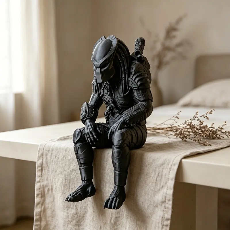 Dark Sci-Fi Alien Warrior Desk Ornament, Unique Bookshelf Decor, Computer Monitor Edge Decoration, Perfect Gift, Futuristic Desktop Accessory