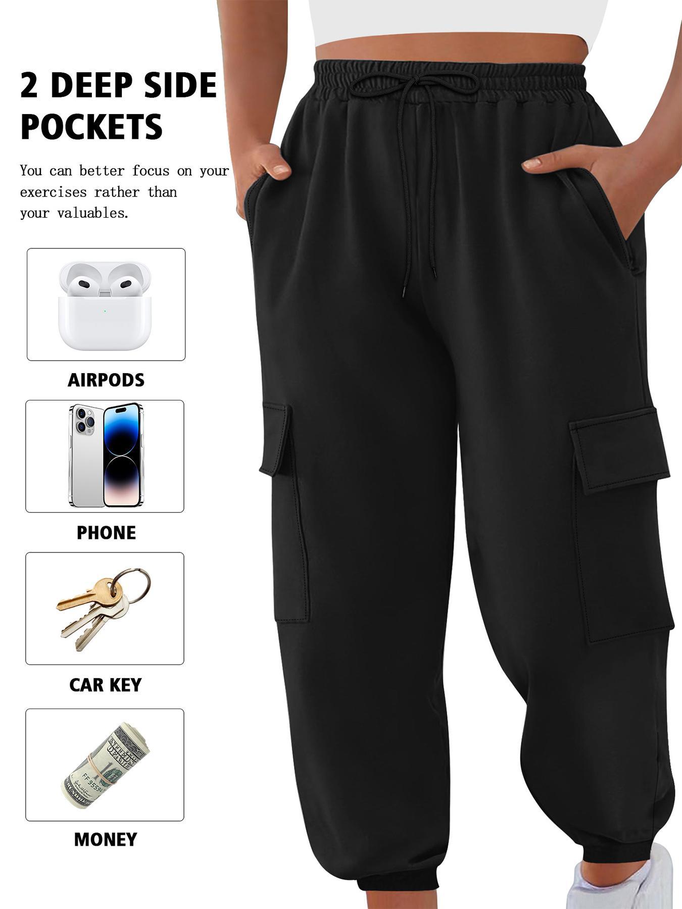 【Plus Size】 Solid Cargo Pants, Casual Comfortable High Stretch Cargo Pants for Daily Wear, Women's Bottoms for All Seasons, Casual Comfy Trousers, Casual Loose Pocket