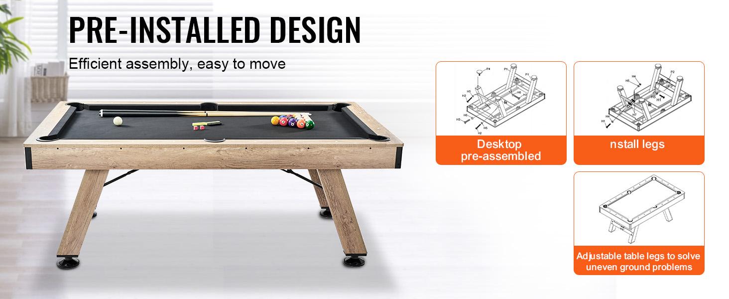 VEVOR Billiards Table, 7 ft Pool Table, Adjust Legs Stable Billiards Table, Pool Table Set Includes Balls, Cues, Chalks and Brush, Wood Color with Black Cloth, Perfect for Family Game Room Kids Adults VEVOR Billiards Table, 7 ft Pool Table, Adjust Legs Stable Billiards Table, Pool Table Set Includes Balls, Cues, Chalks and Brush, Wood Color with Black Cloth, Perfect for Family Game Room Kids Adults