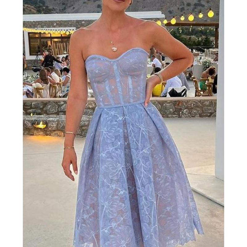 Evening Dress, Women's Dress, Slim Fit Strapless Dress, Sexy Embroidered Lace Dress. Elegant White Embroidery Formal Wear