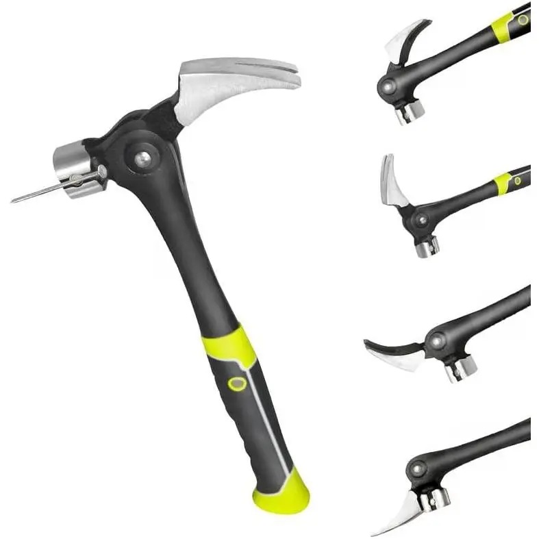 Adjustable Claw Hammer with Magnetic Nail Starter, Anti-Slip Shock-Absorbing Handle - Nail Puller Tool for DIYers in Workshop, Construction