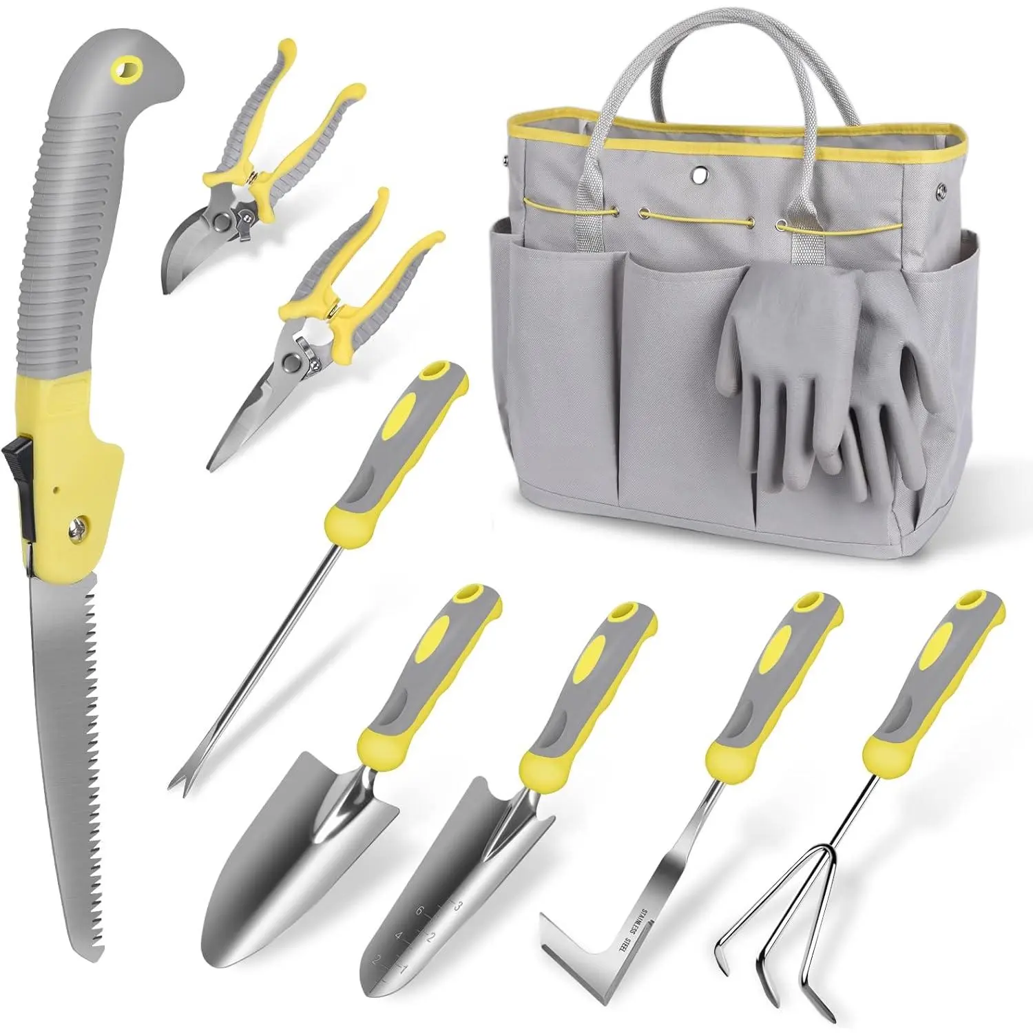 Garden Tool Set, 10 Piece Stainless Steel Heavy Duty Gardening Tool Set  Digging Planting Pruning Gardening Kit with Durable Bag Gloves Gift Box Ideal Garden Gifts  Women Men