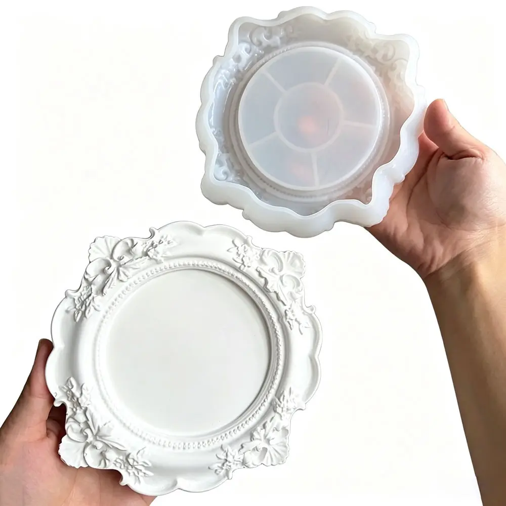 French Vintage Relief Silicone Mold, Baroque Flower Large Coaster Mold, Ideal for DIY Concrete Soap Dish, Jewelry Display Tray, 1 Piece