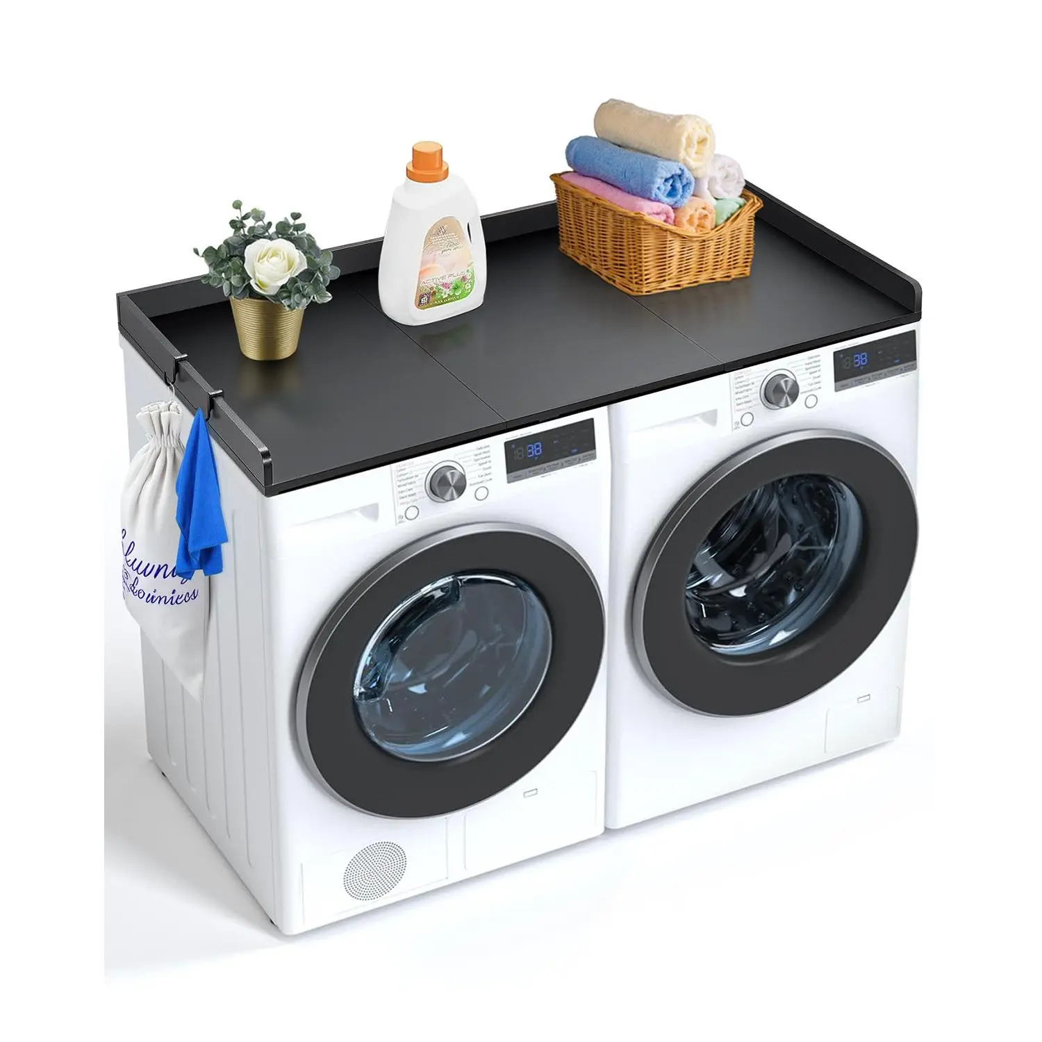 【Summerfinds】VEVOR P2 Countertop Board Washer and Dryer Station, 53.94x27.56x2.72in (54x27in Fit), 3 Splicing Panels, Anti-Slips Pads, Water-Heat Resistant, 250 lbs Load Capacity, 28.66 lbs Weight, Side Hooks, Easy Assembly, Laundry Room Tool, c240330s-01