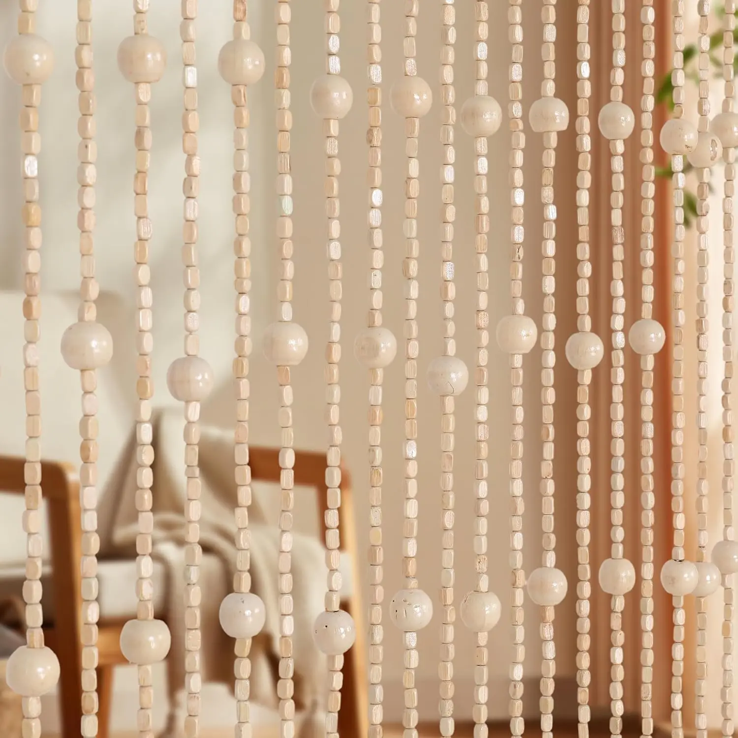Curtains for Doorways Wood Bamboo Door Beads Boho Hippie for Hallway Windows, 38 Strings Door Room Divider Home Decor 35.5 x 75 Inches, Ivory