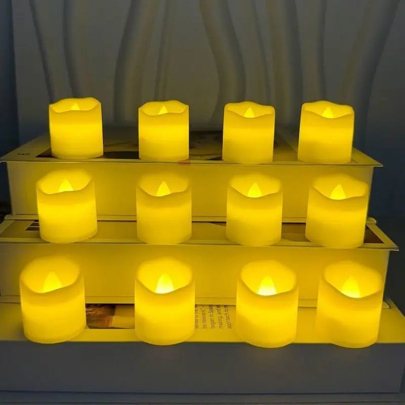 12/24 Battery-Powered LED Tea Lights, Warm Light, Ideal for Weddings, Desktop, Festive Decorations, Halloween, Christmas