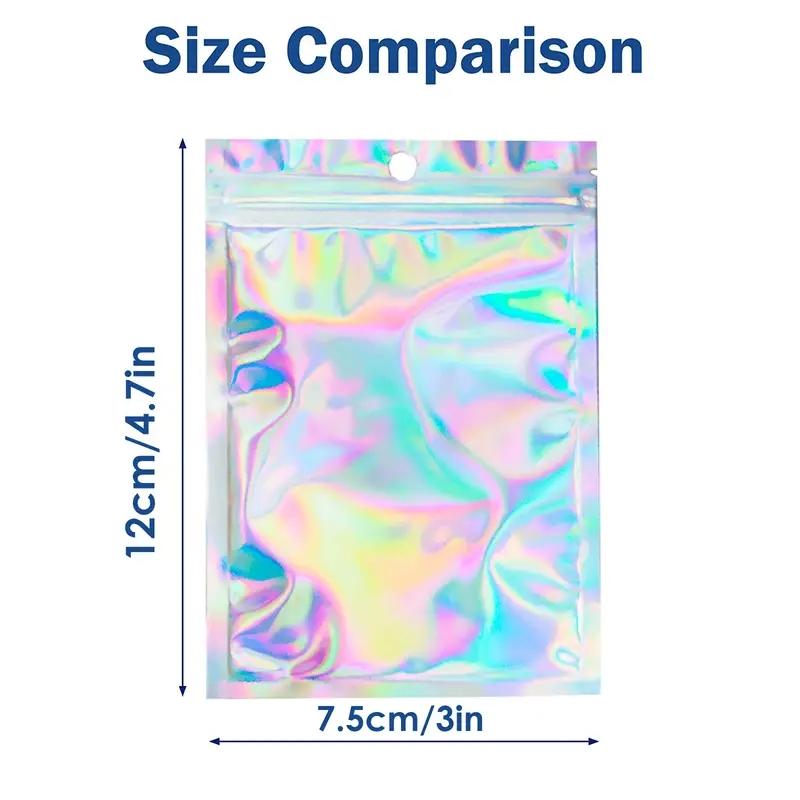 100pcs Holographic Resealable Mylar Bags Ziplock Candy Suger Tee Jewelry Beauty Storage Bag