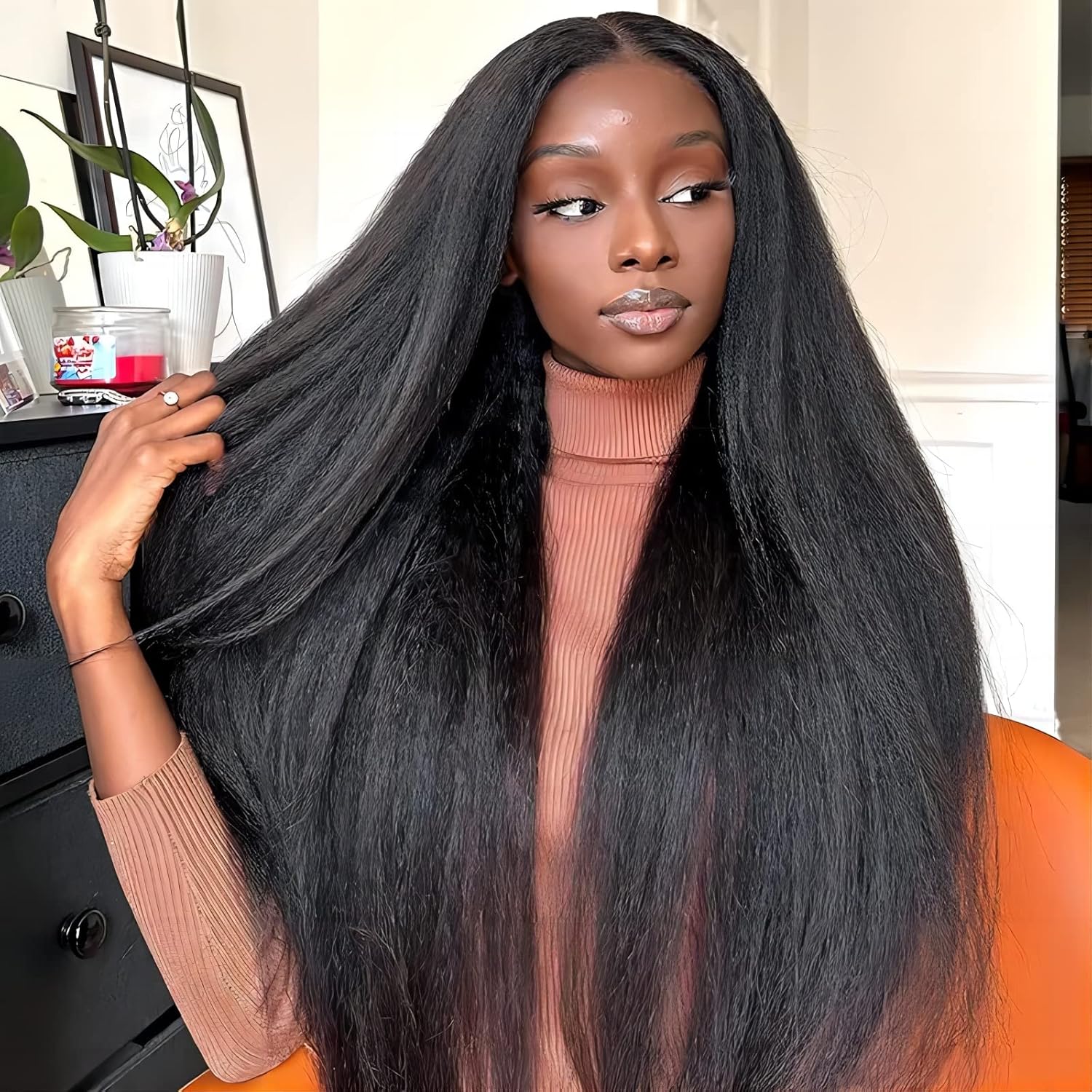 [Ready to Wear Half Wig] Human Natural Hair Kinky Straight Invisible Hairline Glueless Install 3 IN 1 Seamless Flip Over Half Up and Down Wig Beginner Friendly Wigs for Women With Drawstring