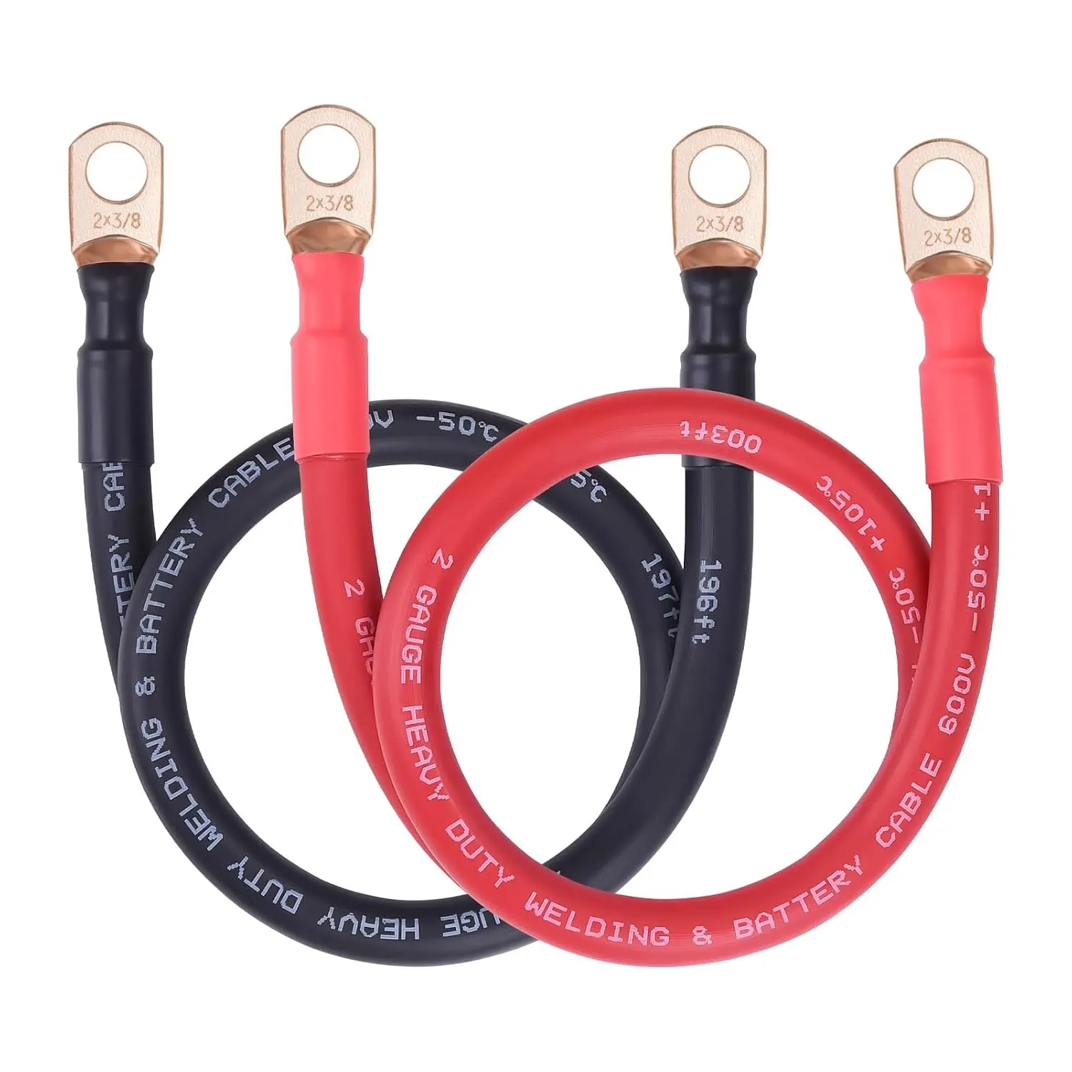 2 AWG Flexible Pure Copper Battery Cable with 3/8'' Lug for Automotive Solar Panel Inverter Trolling Motor RV Marine - 2ft/60cmGift