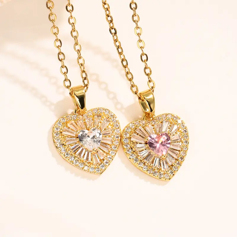 Heart Pendant Necklace Colorful Zircon Crystal Jewelry Sparkling Rhinestone Chain Gold Plated Choker Necklace Women Luxury Fashion Accessories