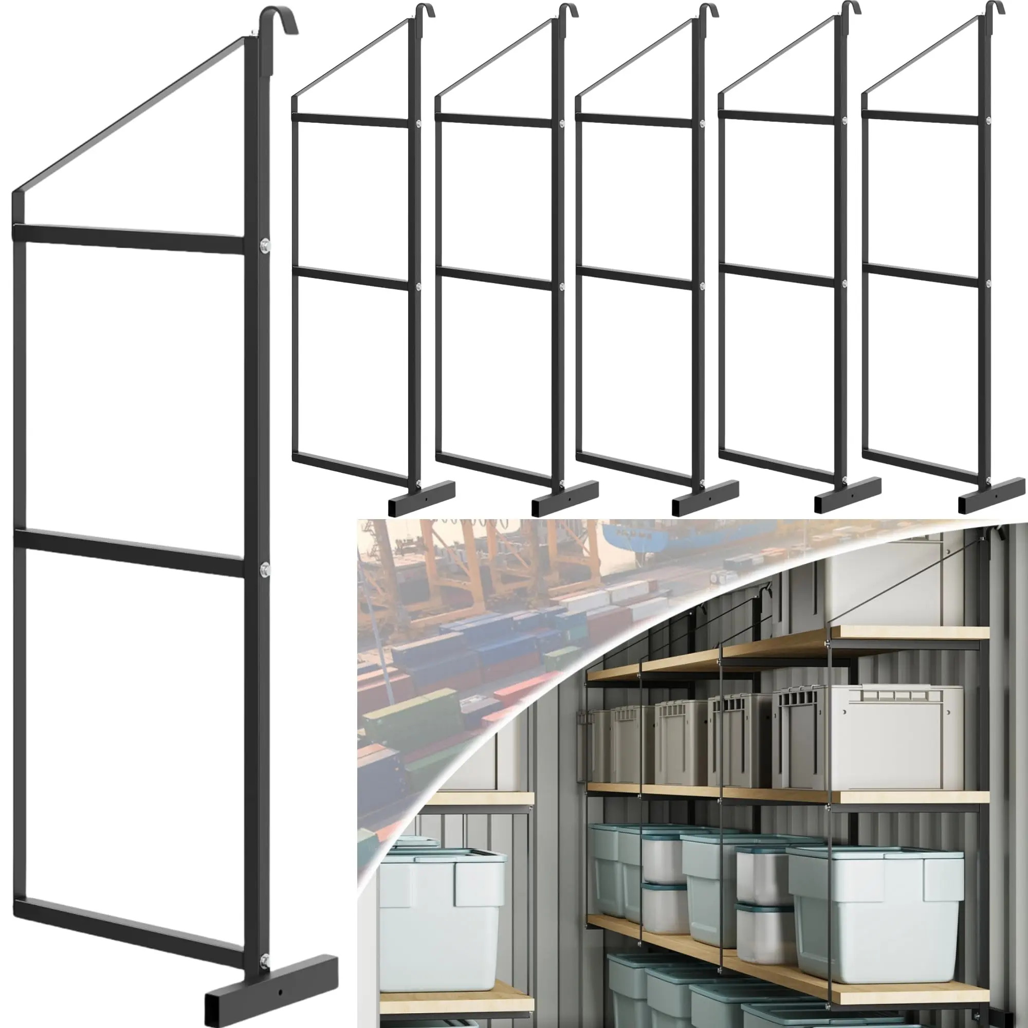 GAOMON 6PCS Heavy-Duty Shipping Container Shelving Brackets, 1100 LBS Capacity, 3-Tier 22in D x 60in H Wall Hanging Steel Rack, D-Ring Mount for Cargo/Garage Storage, High-Load Shelf Solution