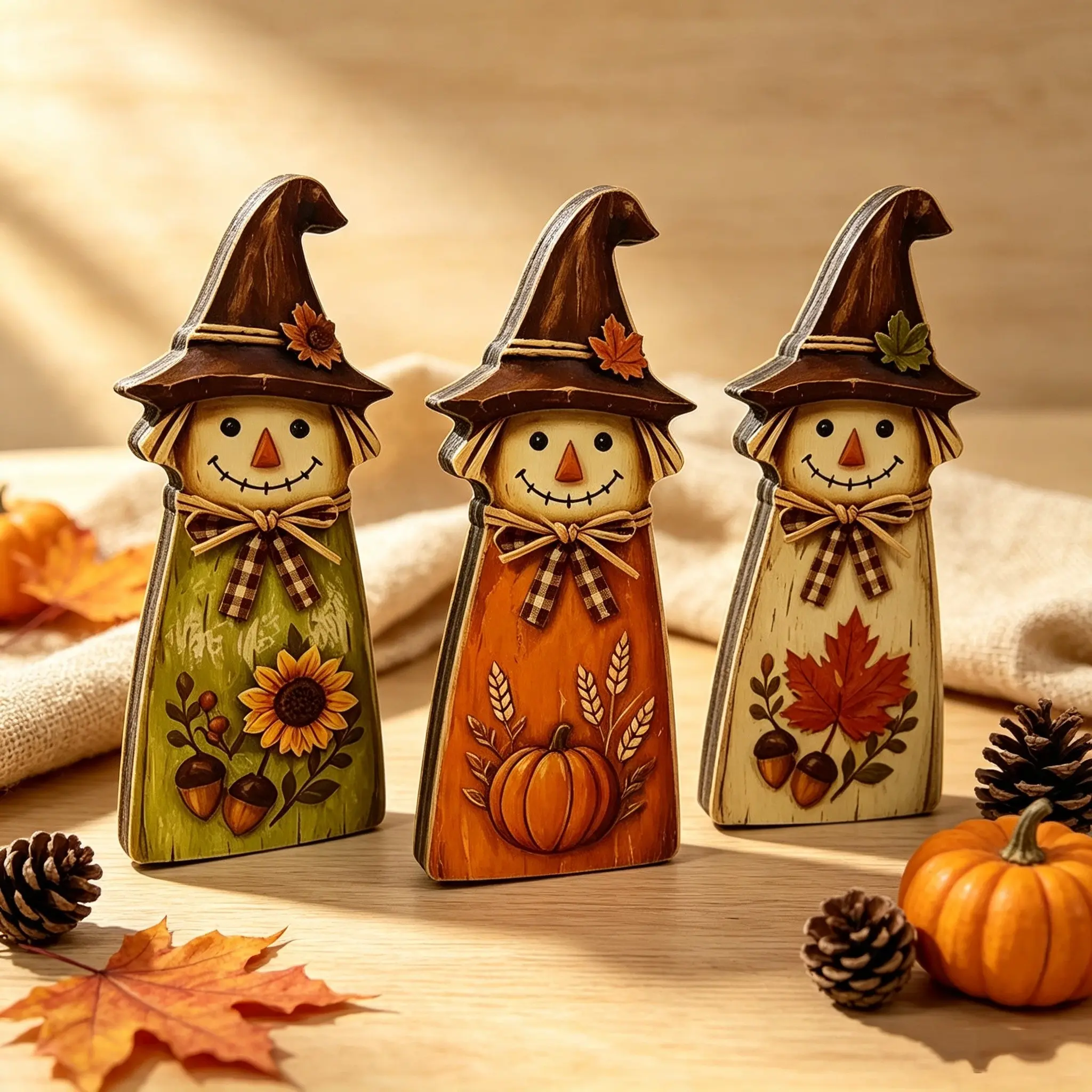 Autumn Straw Man Desktop Decor, Rustic Wooden Harvest Statue with Pumpkin, Sunflower, Maple Leaf, Fall Thanksgiving Farmhouse Home Kitchen Shelf Decoration