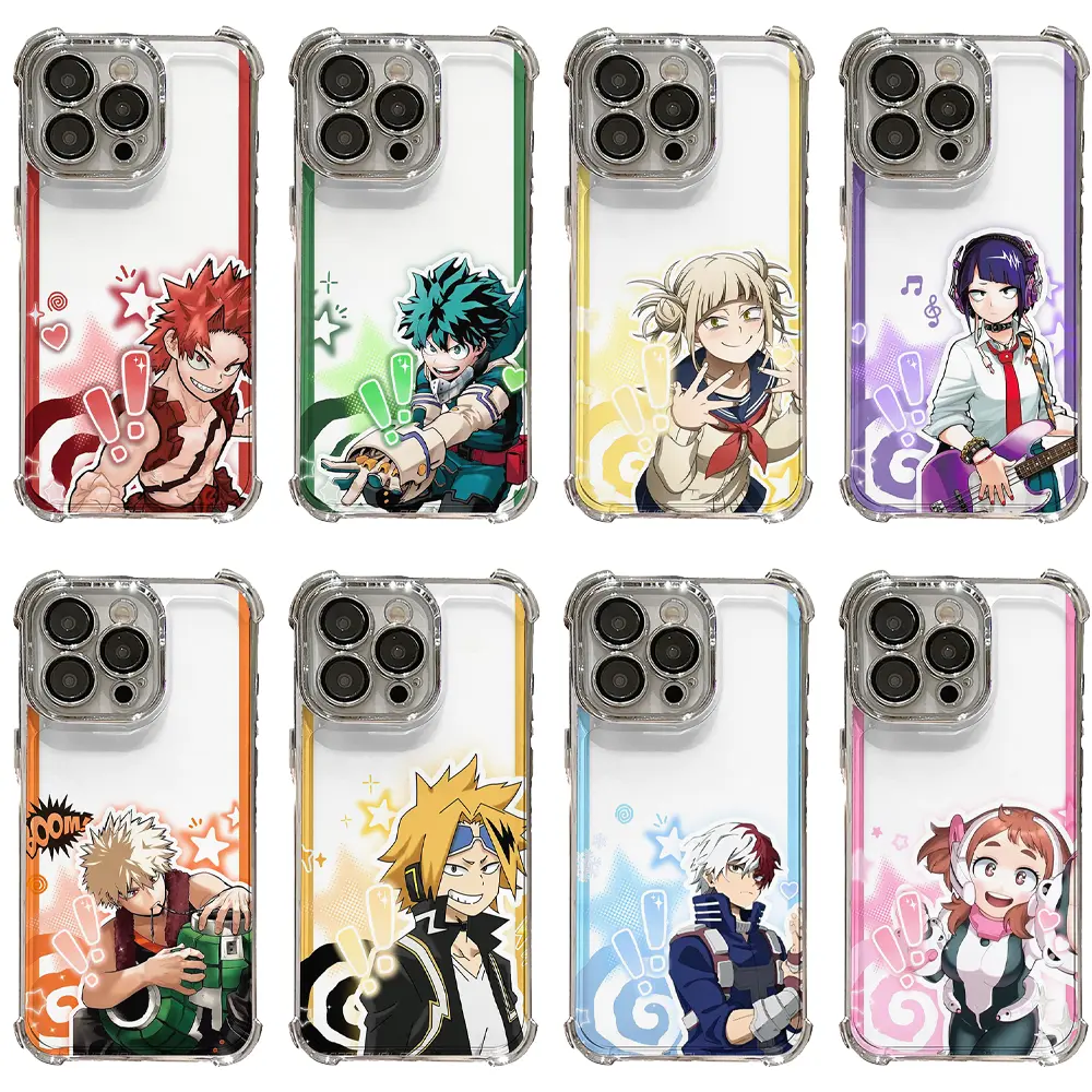 Cute Sticker Style My Hero Academia Anime Phone Case, Deku Bakugo Todoroki Uraraka Kirishima Jiro Denki Toga Himiko Cover, Four Corners Shockproof Clear Soft TPU Case For iPhone 17 Air 16 Pro Max 15 14 Plus 13 12 11, Anime Fan Birthday Holiday Gift