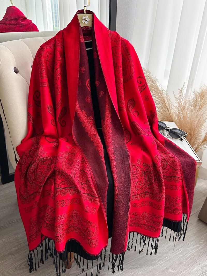 Boho Style Headscarf with Paisley Design, Lightweight Pashmina Shawl, Soft Warm Shawl, Long Printed Scarf for Fall & Winter, Casual Fitted Accessory