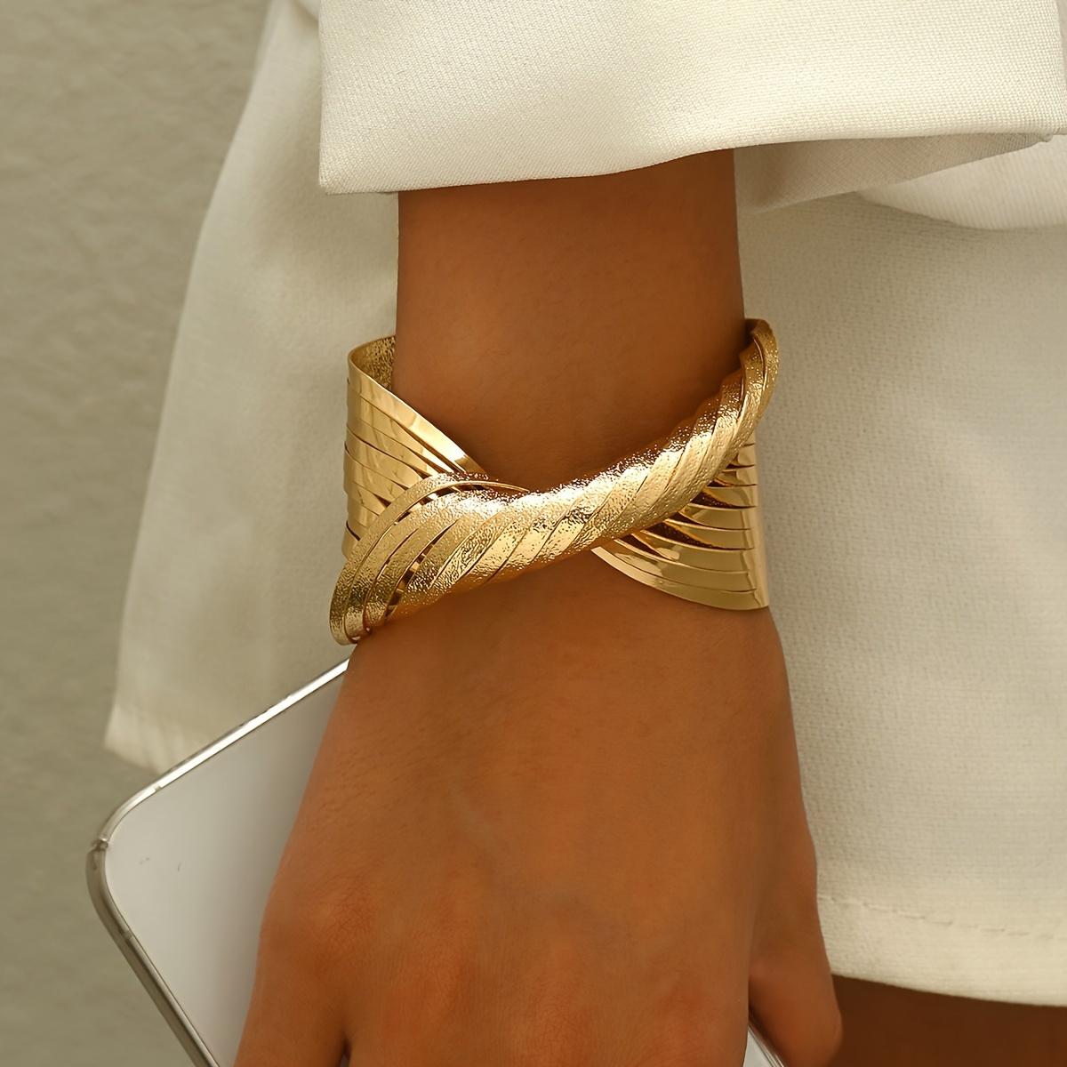 Gold Plated Hypoallergenic Matte Twist Wide Bangle for Women Bohemian Stackable Minimalist Neutral Jewelry