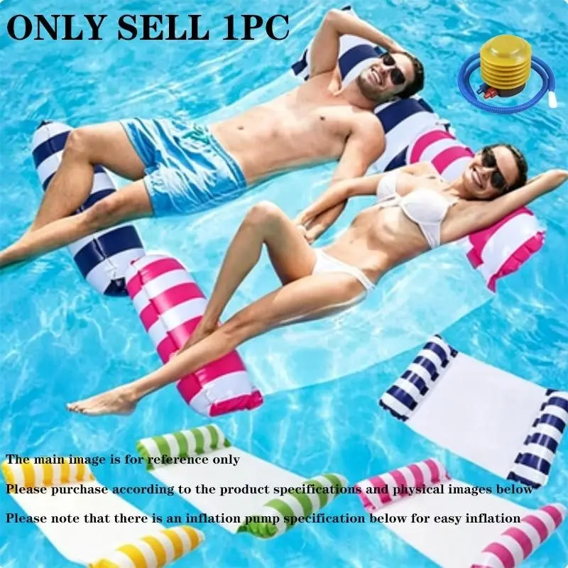 Inflatable Pool Float Bed, Diagonal Stripe Design, Bottom Mesh, 2-Tube Adult Inflatable Hammock, Portable Floating Chair Bed for Travel, Swimming Pool, Hot Tub