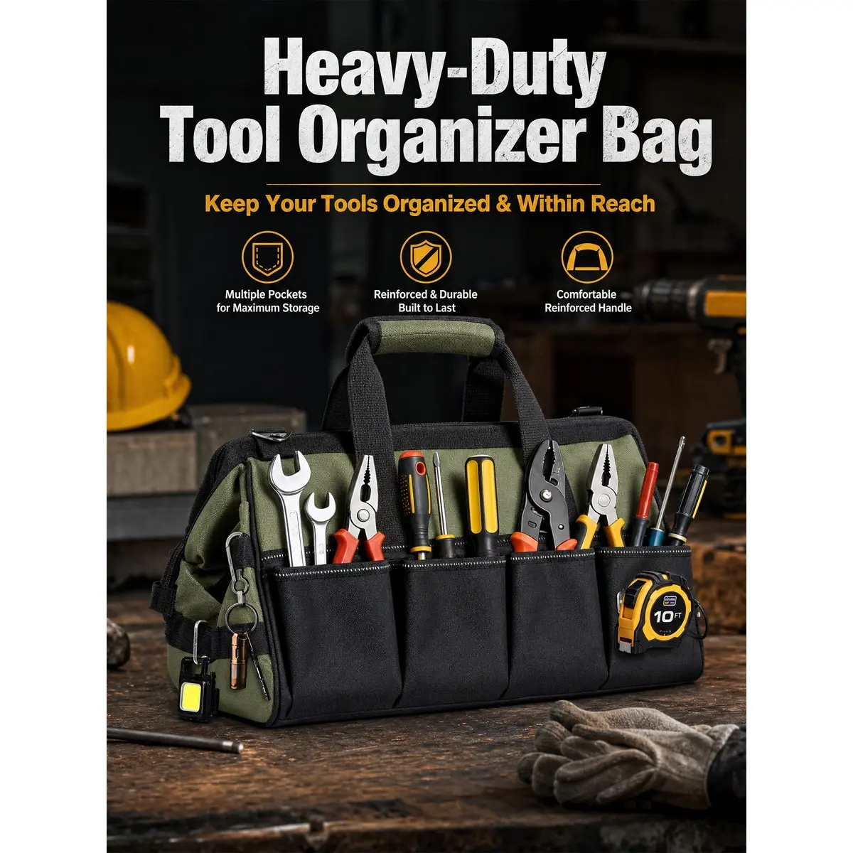 Heavy-Duty Double-Layer Oxford Cloth Tool Bag - Multi-Size Hardware Organizer for Hardware Tools, Large-Capacity Handheld Construction Site Storage, Construction Sites