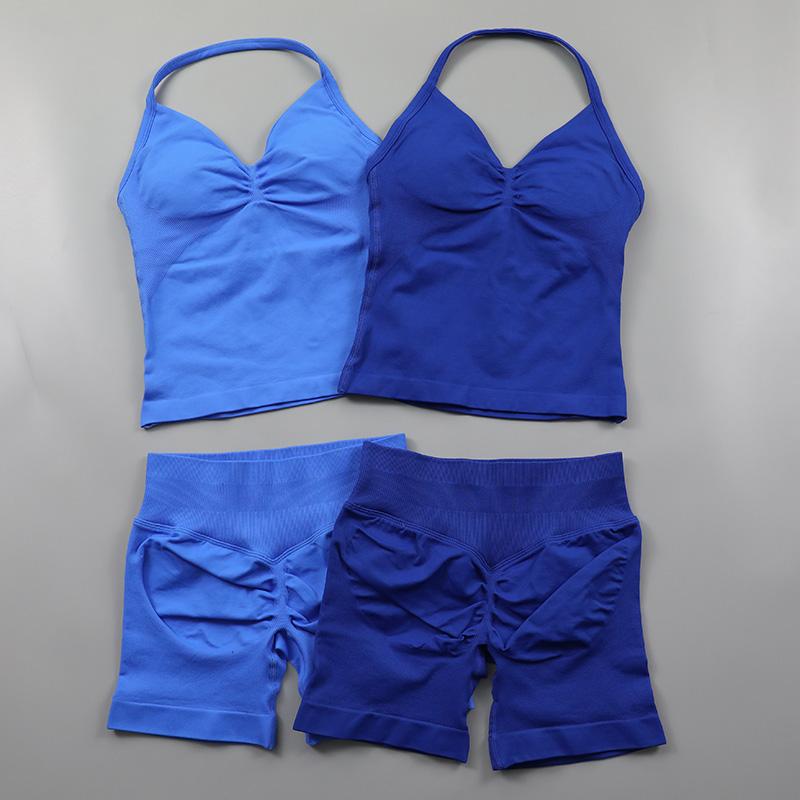 Impact Seamless Yoga Set Women 2Pcs Padded Halter Tank Top Scrunch Butt Lifting Gym Shorts Set Summer Sportswear Workout Clothes Sporty High Stretch Breathable Outfits Sporty High Stretch Sporty Breathable Outfits