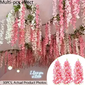 A Set of 30 Pink Artificial Wisteria Flowers, Artificial Flower Decorations, Artificial Flower Arrangements, Hanging Decor, Perfect for Ceiling Coverage, Family Gatherings, Weddings, Indoor/Outdoor Decor