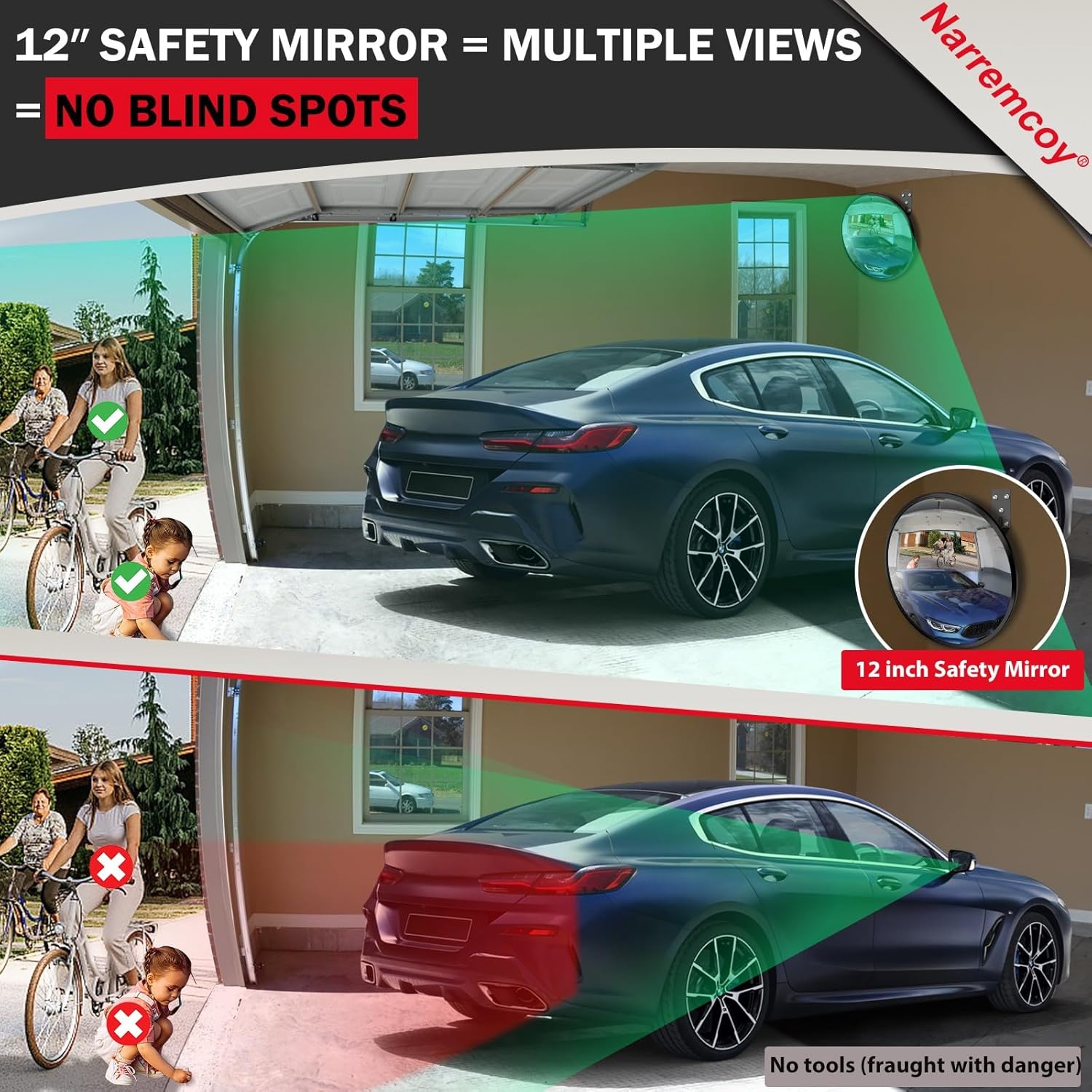 12 inch Acrylic Convex Mirror, Adjustable Wide Angle View Indoor Security Mirror, Corner Security Blind Spot for Warehouse, Office, Parking Garage and Traffic Safety