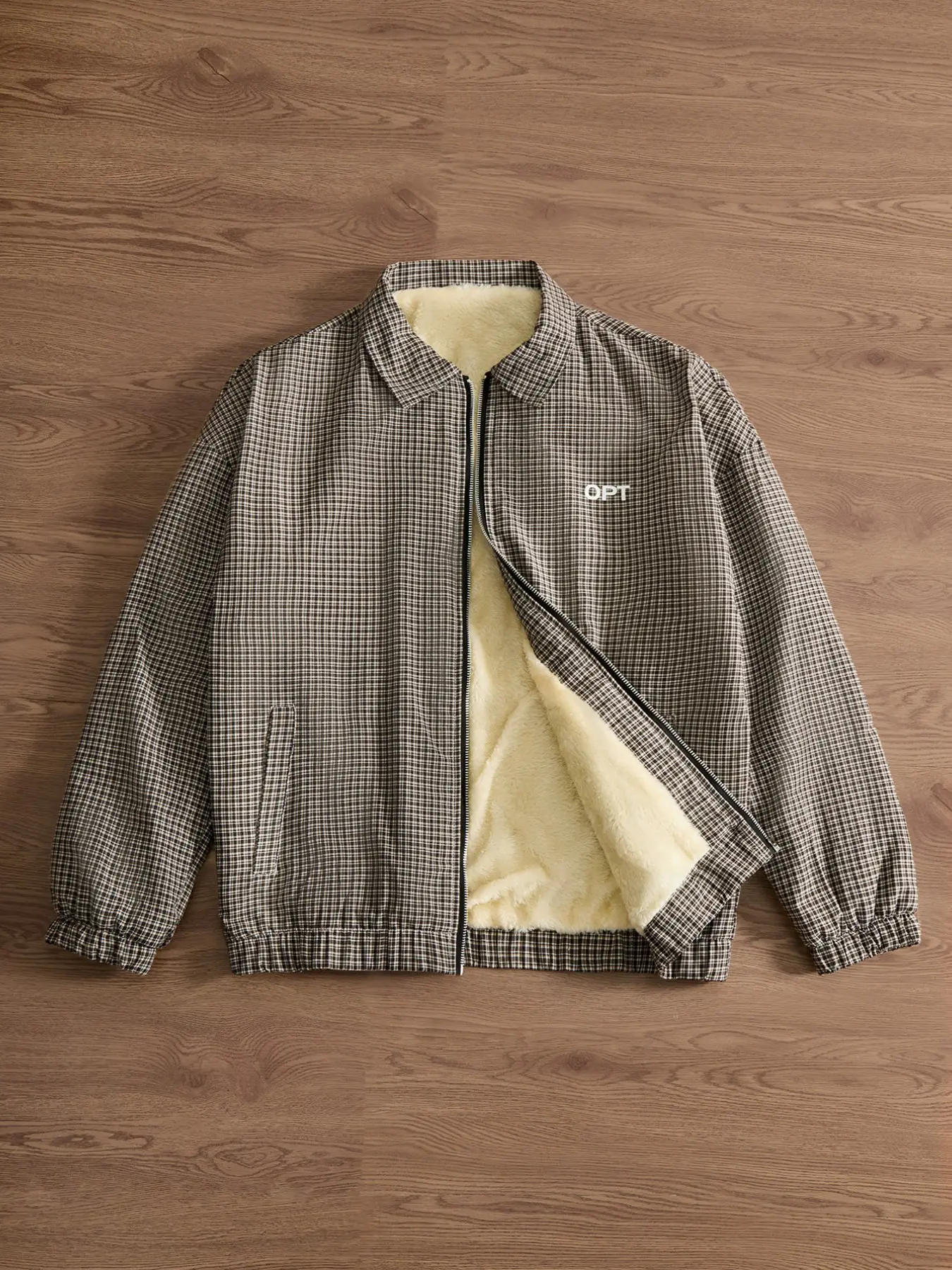 Y2K Men's Vintage Plaid Fleece Lined Stand Collar Zipper Jacket, Retro Harrington Coat, Warm Thick Winter Casual Street Outerwear