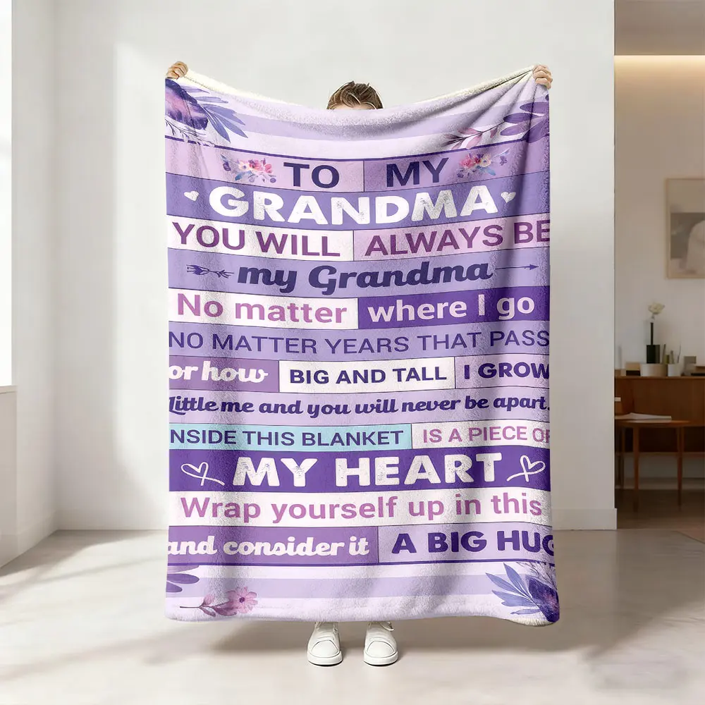This purple flower-striped digital print flannel blanket is soft, warm, and versatile, suitable for use as a sofa bed cover, an office nap blanket, an outdoor camping blanket, and a gift for all seasons. It's dedicated to my grandmother.