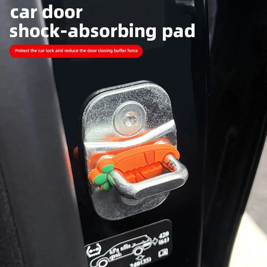 4pcs Cute Carrot Silicone Door Lock Protector, Shock Absorbing Buffer Pad, Anti-Collision Quiet Shield, Car Door Lock Guard