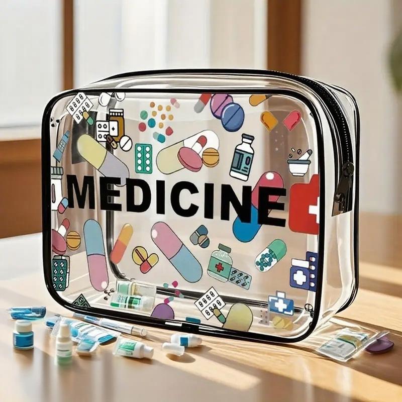 Medicine Theme PVC Zipper Makeup Bag, Large Capacity Lightweight Travel Organizer, Easy Clean & Fade Resistant Design, Tsa Certified Daily Use Kit