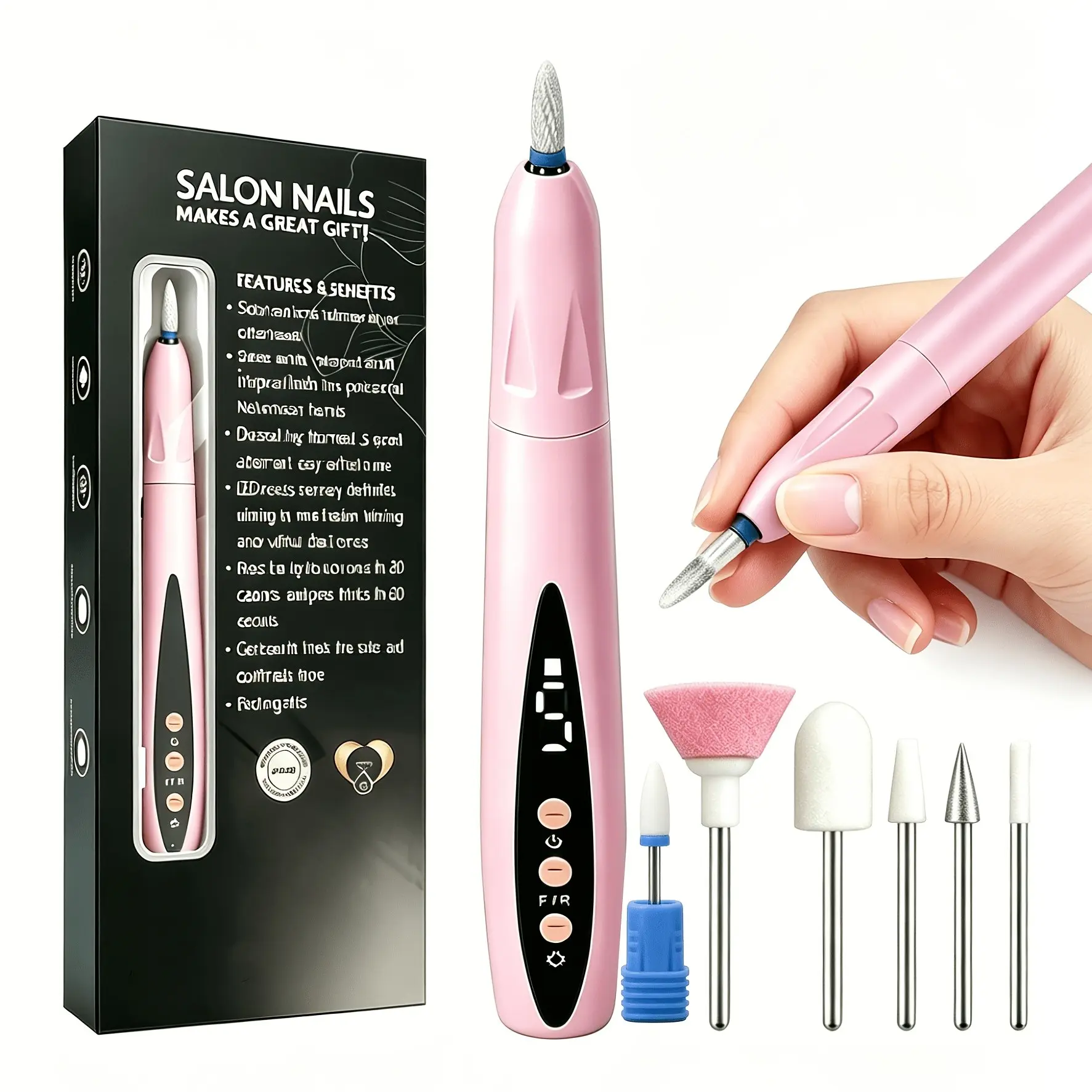 Pink 2-in-1 Nail Drill with UV Lamp, 5 Adjustable Speeds, Portable LED Cure Light for Salon and DIY