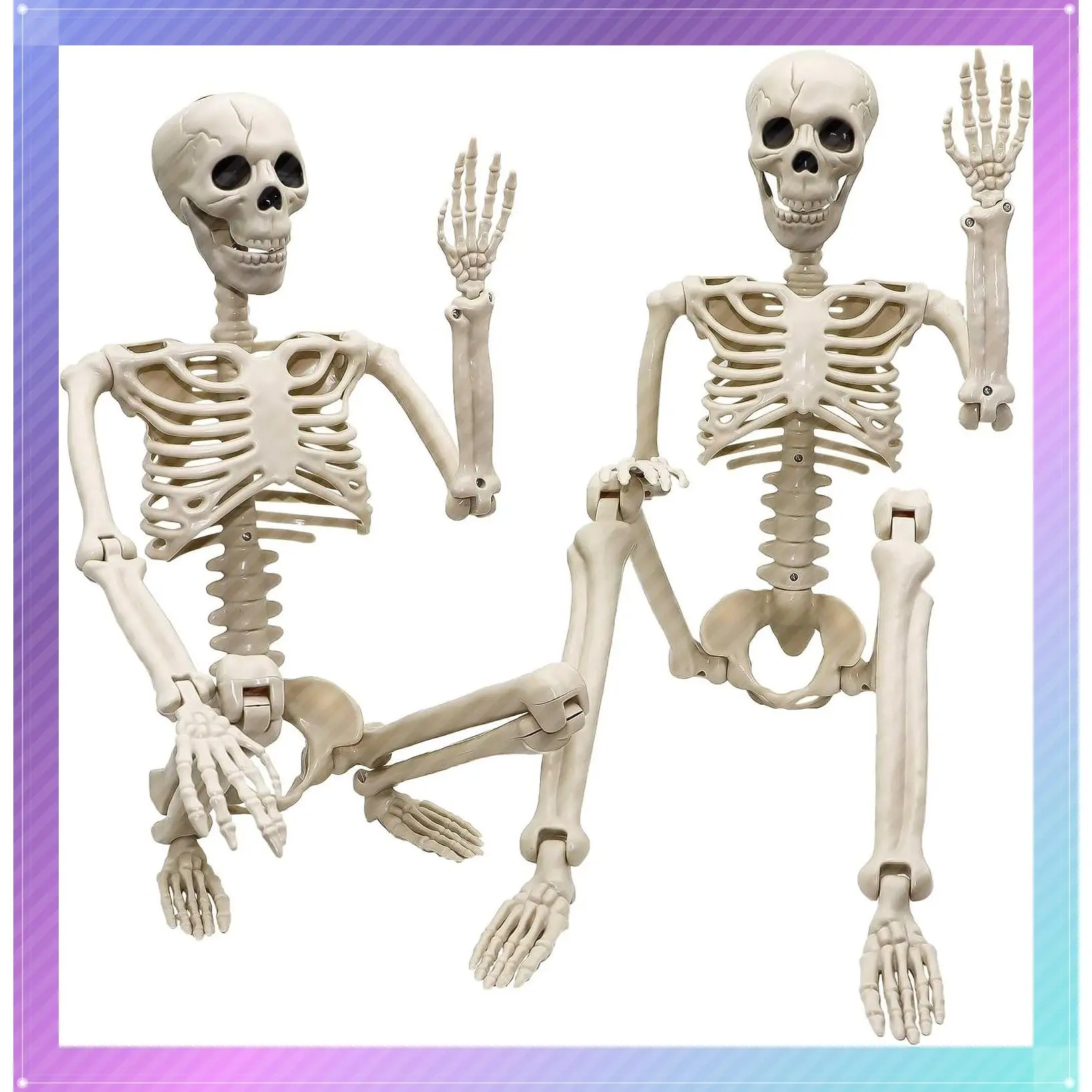 2 Pack 36"Halloween Skeleton - 3 ft Life Size Human Skeleton with Full Body Posable Joints Plastic Skeleton for Halloween Skeletons Decor Yard Patio Lawn Garden Skeleton Props Spooky Party DecorationGift