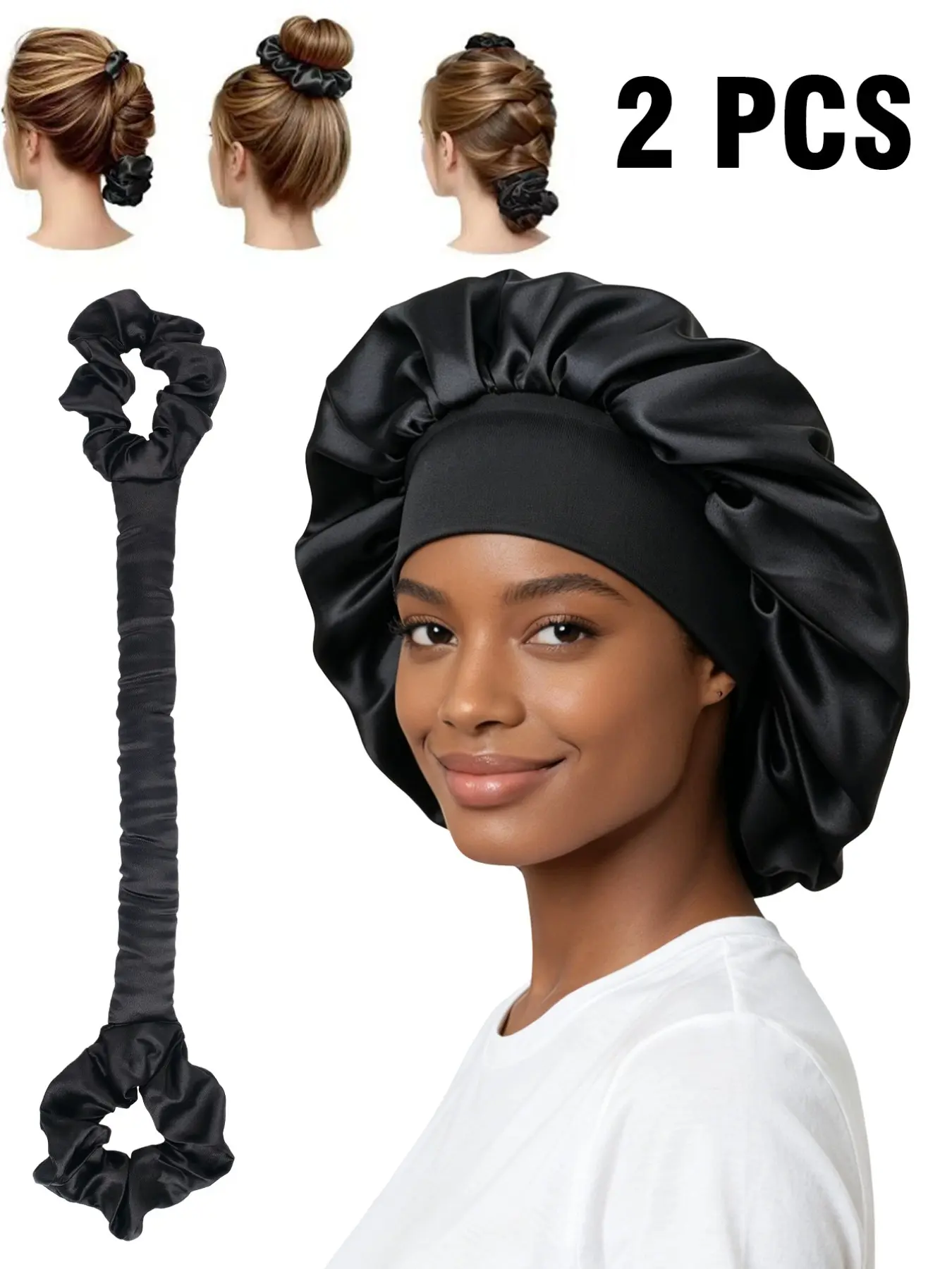 2-Piece Set Turban Hat and Hair Curler Tool Kit, Boho Style Floral Pattern, Stretch Fit, All Seasons, No Heat Styling Tools