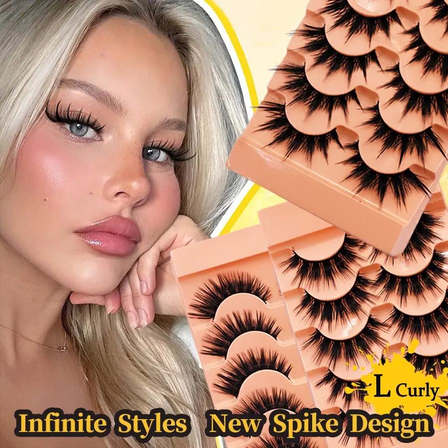 New L-Type Natural Cat Eye False Eyelashes, Dense L Curl, 13-15mm Length, 5 Pairs Large Capacity Extensions, Enhance Eye Makeup