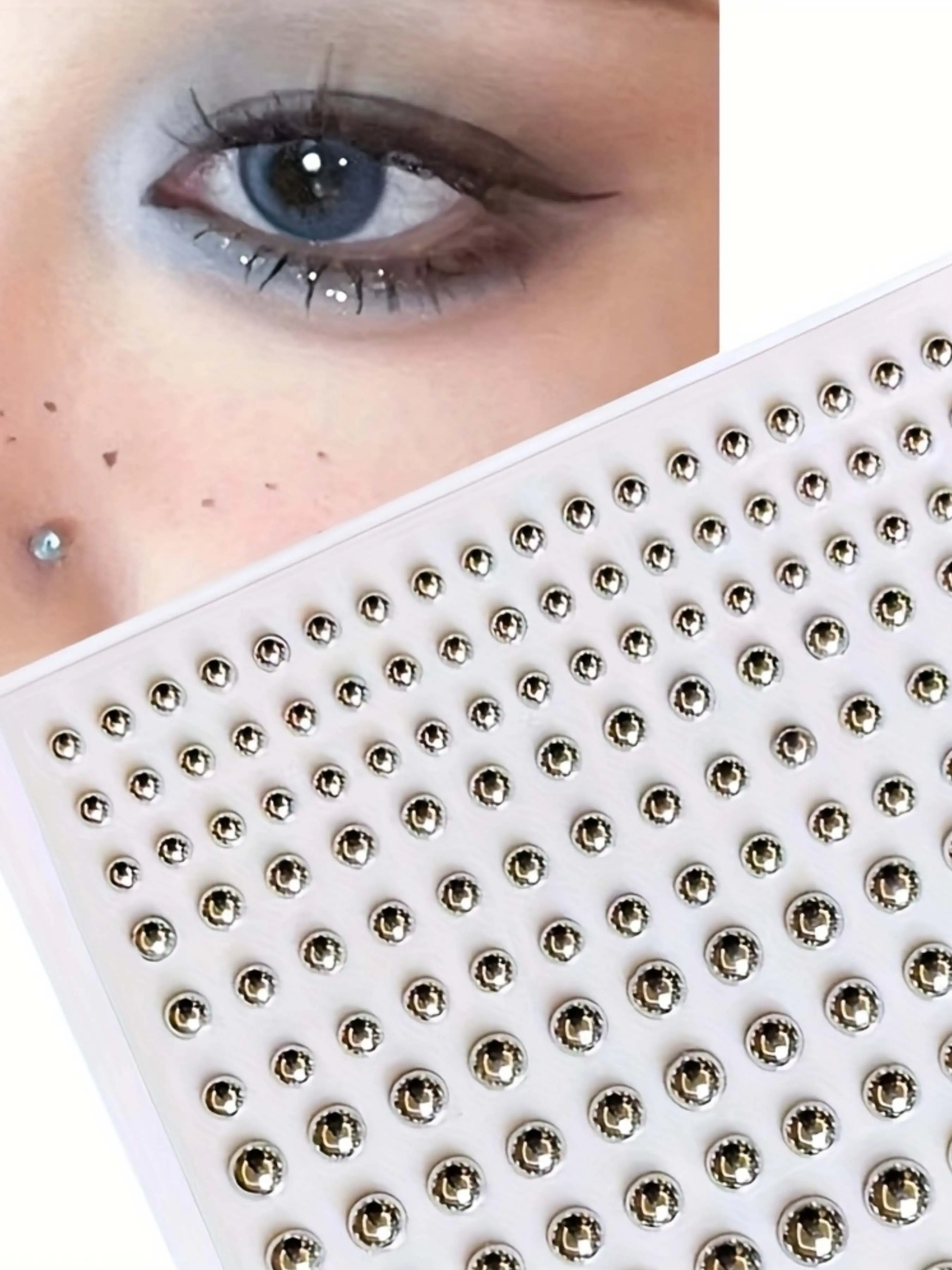 4pcs/Set of Golden And Silvery Facial Gemstones, Fake Lip Rings, Fake Nose Rings, Fake Eyebrows, Pierced Self-Adhesive Facial Stickers, Suitable for Various Music Festivals, Dances, Role-Playing, Carnivals, Christmas And Halloween