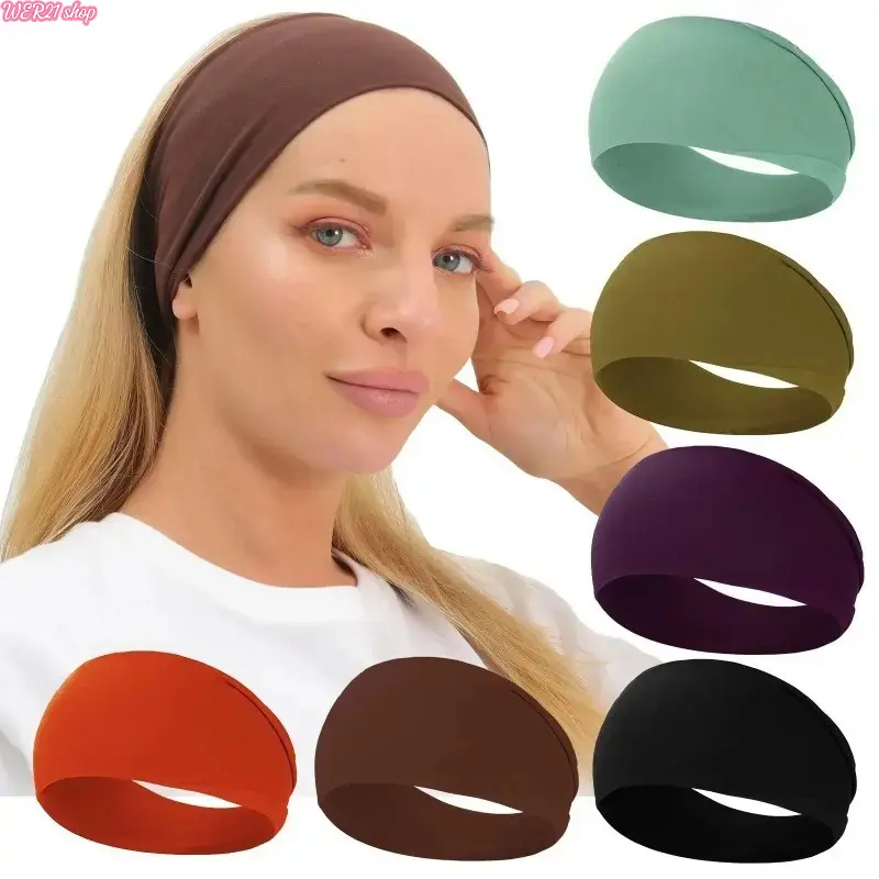 2026 Unisex 6-Pack Super Soft Elastic Workout Headbands, Adjustable Stretchy Sweatband for Adults - Training Boho Bandeau for Yoga, Heatless Curls, Stretchy Headbands