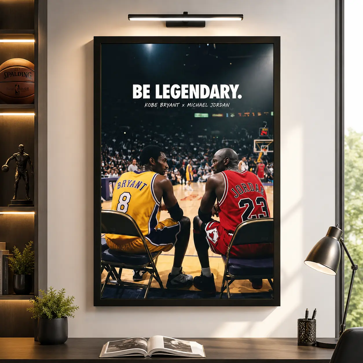 Kobe Bryant & Michael Jordan Legendary Basketball Canvas Wall Art, Iconic Basketball Players Poster, Sports Motivation Decor for Bedroom Gym Office Man Cave, Basketball Fan Gift, Inspirational Sports Artwork