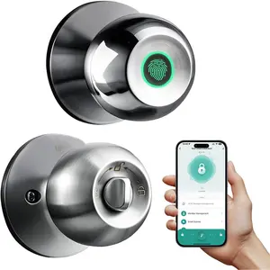 Fingerprint Door Lock with App Control & Key, Double-Tap Auto-Lock, Biometric Door Knob for Bedroom, Apartment, Office, Hotel, Garage -