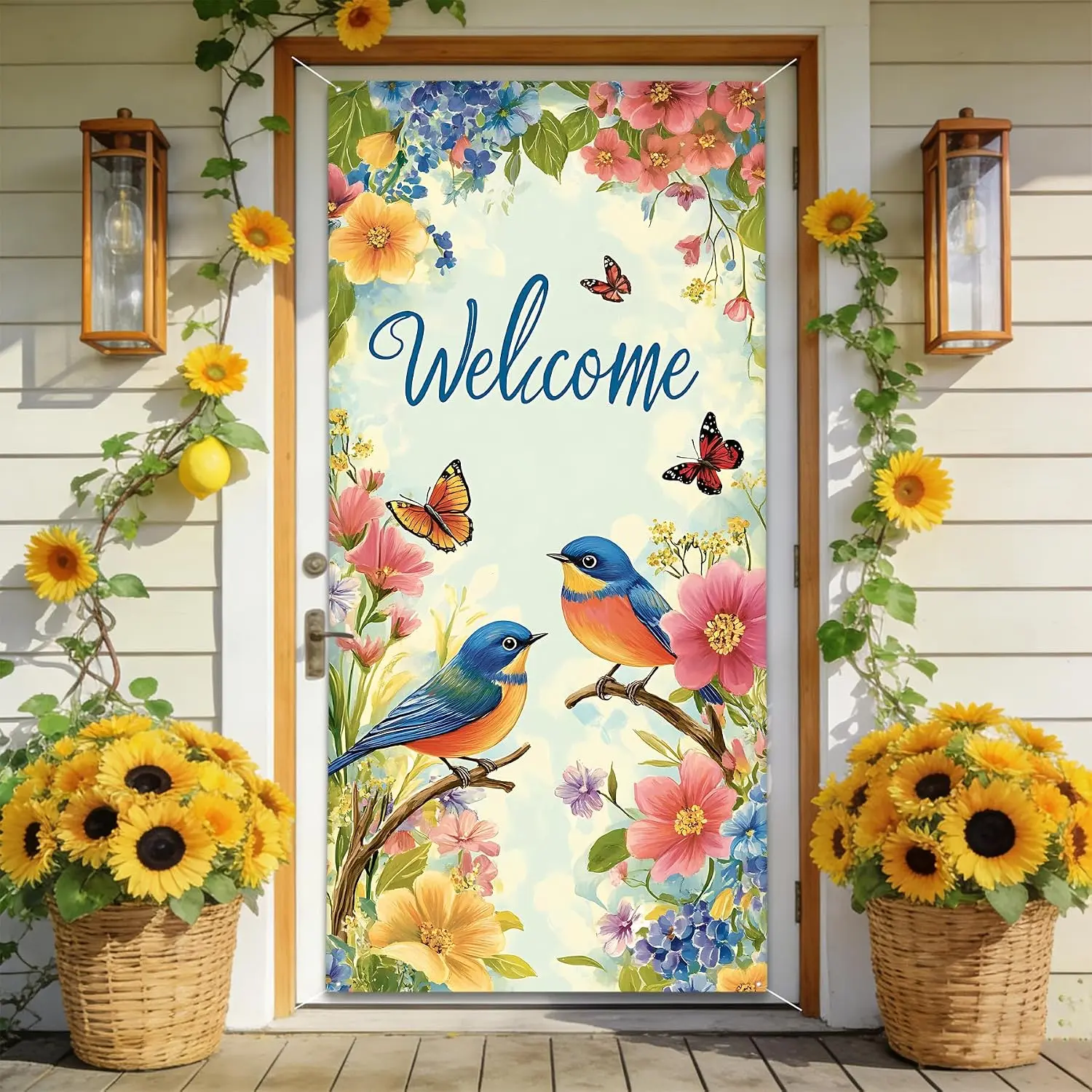Front Door Covers Decorative, Seasonal Curtain, Door Shades | Christmas Party Decorations, Welcome  Cover for Front Entry (Bluebirds, 35.4"W x 70.9"H)