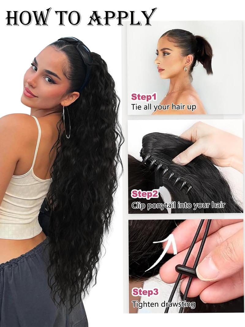 30 Inch Long Claw in Ponytail Extension, Natural Fluffy Loose Wavy Wave Synthetic Extensions, Synthetic Hairpiece for Daily & Party Use, Wavy Ponytailwig Hairstyle, Hair Weave Wig, Loose Wave Bundles