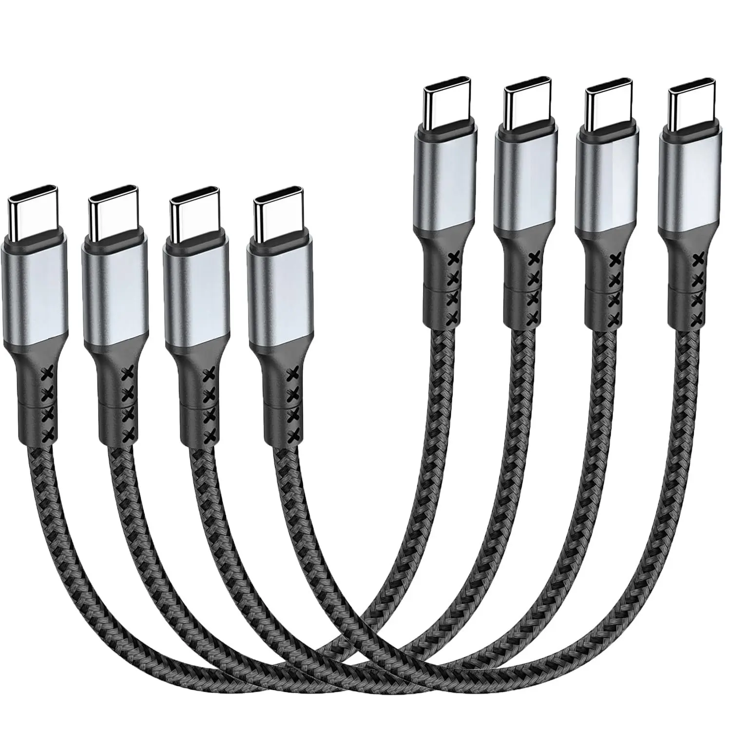 USB C to USB C  1ft 4Pack, 12 Inch Nylon Braided 60W USB Type C    for  16/16 Plus/16 Pro Max/15/15 Plus/15 Pro Max, MacBook Pro, iPad Pro Air,  S24/S24 Ultra/S23