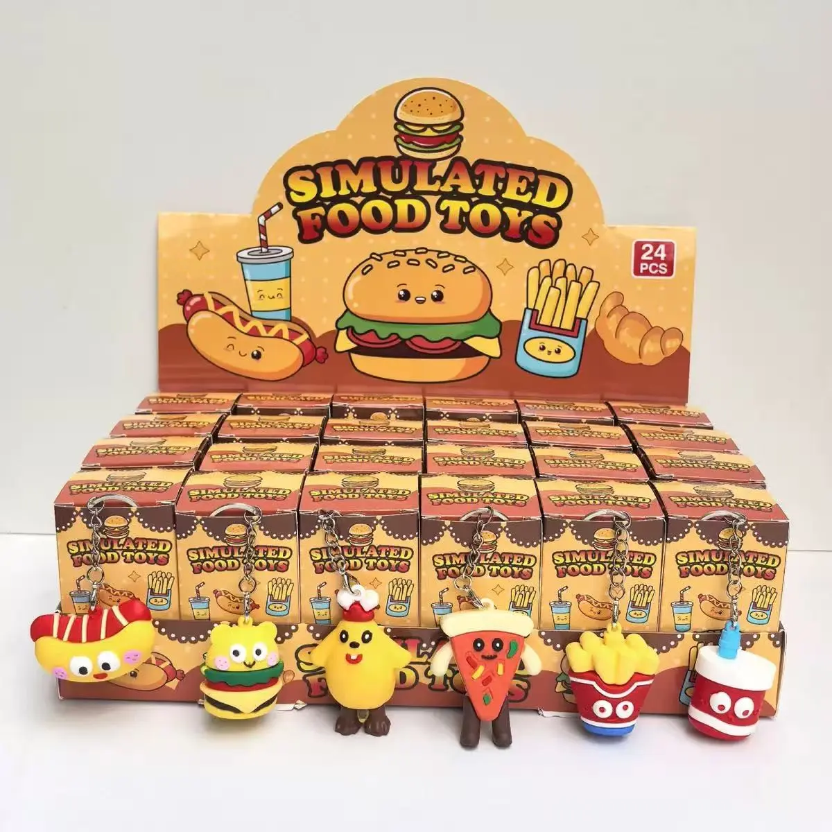 24pc Mini Burger Figure Keychain Blind Box, Cartoon Toy School Prize, Blind Box Gift, Mini Pendant, Collectible Keychains, Keychains Cute, Keychain Figures